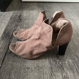 Khaki suede like peep toe heels